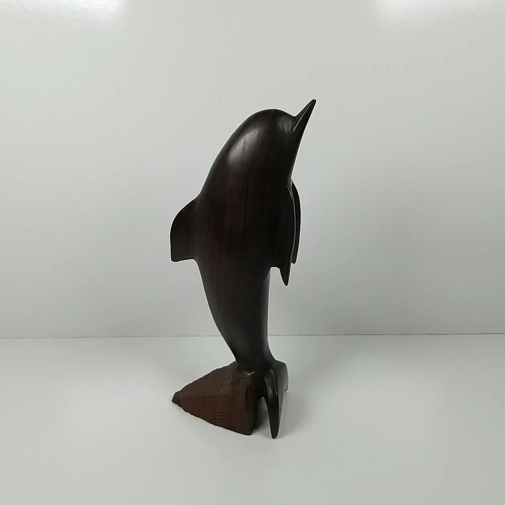 Vintage Ironwood Dolphin Statue Hand Carved Dolphin Decor Marine Coastal Art